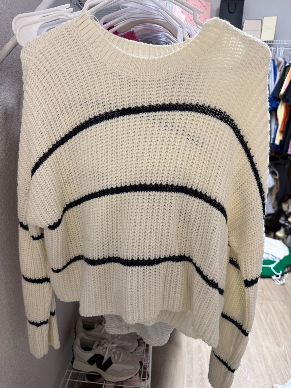 moon & madison Cream Knit Sweater with Black Stripes